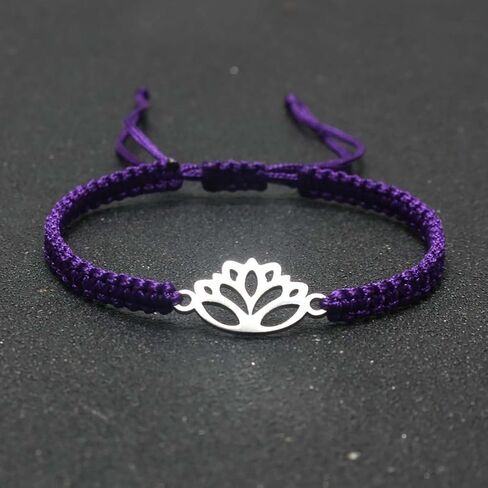 Lotus Symbol Bracelet for Women - Adjustable Cord, Silver Pendant, Spiritual Jewelry Gift in Kuwait
