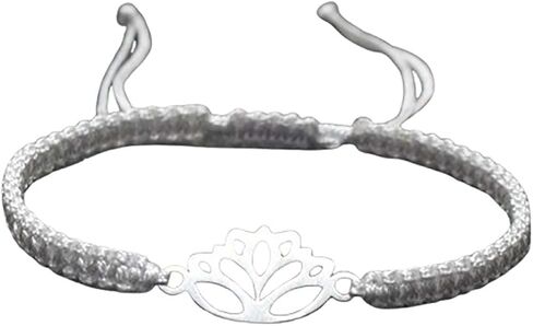 Lotus Symbol Bracelet for Women - Adjustable Cord, Silver Pendant, Spiritual Jewelry Gift in Kuwait