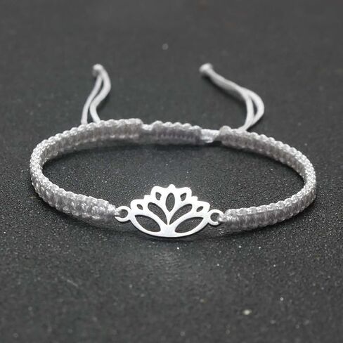 Lotus Symbol Bracelet for Women - Adjustable Cord, Silver Pendant, Spiritual Jewelry Gift in Kuwait