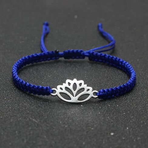 Lotus Symbol Bracelet for Women - Adjustable Cord, Silver Pendant, Spiritual Jewelry Gift in Kuwait