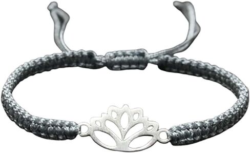 Lotus Symbol Bracelet for Women - Adjustable Cord, Silver Pendant, Spiritual Jewelry Gift in Kuwait