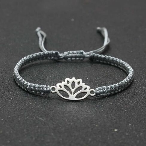 Lotus Symbol Bracelet for Women - Adjustable Cord, Silver Pendant, Spiritual Jewelry Gift in Kuwait