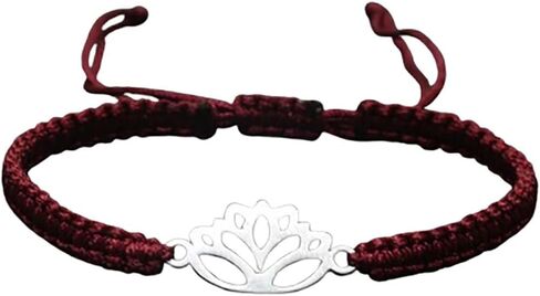 Lotus Symbol Bracelet for Women - Adjustable Cord, Silver Pendant, Spiritual Jewelry Gift in Kuwait