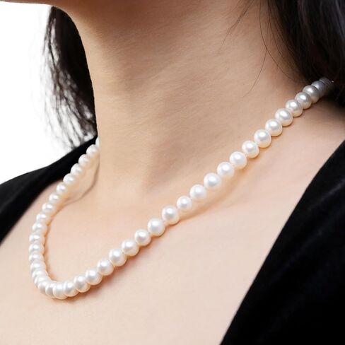 قلادة لؤلؤة المياه العذبة للنساء - 7-8 ملم AAA REAL REAL JEWELRY مجموعة قلادة ، سوار ، أقراط ، مثالية لحفل الزفاف ، الحفلات ، الذكرى السنوية in Saudi Arabia