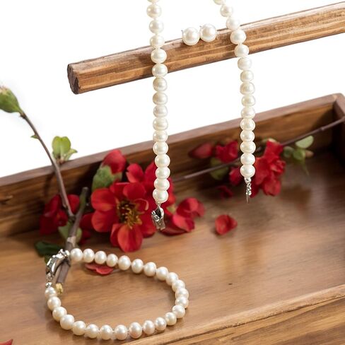 قلادة لؤلؤة المياه العذبة للنساء - 7-8 ملم AAA REAL REAL JEWELRY مجموعة قلادة ، سوار ، أقراط ، مثالية لحفل الزفاف ، الحفلات ، الذكرى السنوية in Saudi Arabia