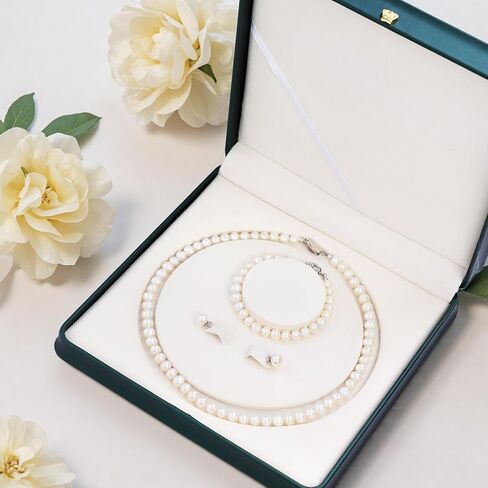 قلادة لؤلؤة المياه العذبة للنساء - 7-8 ملم AAA REAL REAL JEWELRY مجموعة قلادة ، سوار ، أقراط ، مثالية لحفل الزفاف ، الحفلات ، الذكرى السنوية in Saudi Arabia