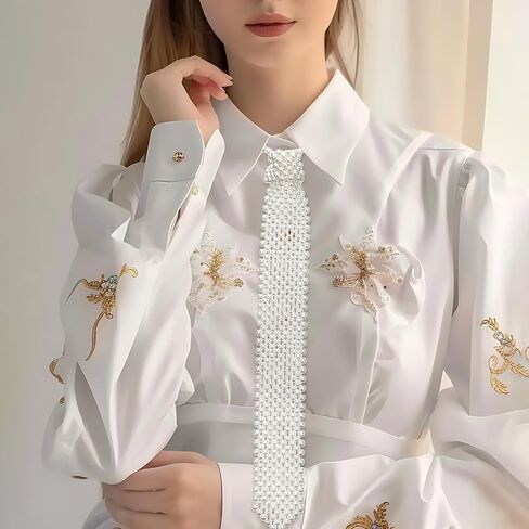 1 PCS Pearl Tie Necklace for White White Pearls Pearls Tie Beick Tie Tean Handmade Weaving Stirt Necklace Hoded Synged Learl Pearl Ties Excsories for Shirt Daily Dy Dress Party Beach in Saudi Arabia