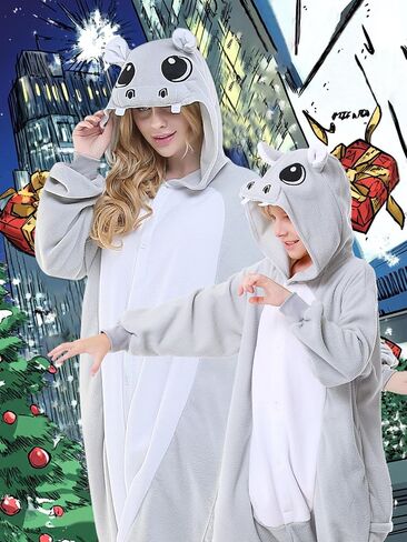 Animal Onesie Polar Fleece-Halloween Christmas Costume with Hood&Tail,One Piece Pajamas,Cozy Sleepwear Jumpsuit in Saudi Arabia