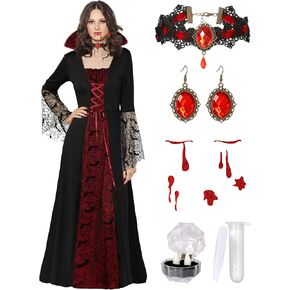 Vampire Costume for Women with teeth Accessories Gothic Vampire Dress Halloween Witch Costume Adult in Kuwait