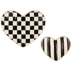 MACKENZIE-CHILDS Set of 2 Ceramic Trinket Dishes, Decorative Bowls and Jewelry Holders, Black-and-White Courtly Heart in Kuwait