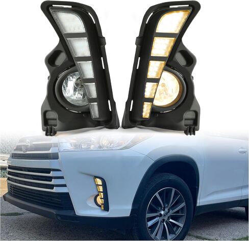 HECASA Front Daytime Running Lights & Fog Lights Pair Replacement Compatible with 2017-2019 Toyota Highlander W/Wiring Harness LED DRL Lamps Halogen Fog Lamps Turn Signal Lamps Assembly Kit in Saudi Arabia