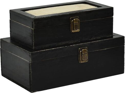 Decorative Wooden Carved Box with Hinged Lid for Rustic Farmhouse Decor, Set of 2, Brown in Saudi Arabia