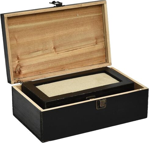 Decorative Wooden Carved Box with Hinged Lid for Rustic Farmhouse Decor, Set of 2, Brown in Saudi Arabia