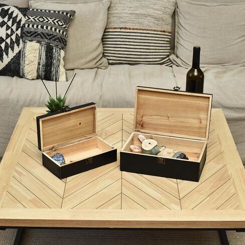Decorative Wooden Carved Box with Hinged Lid for Rustic Farmhouse Decor, Set of 2, Brown in Saudi Arabia