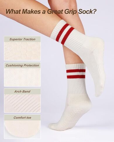 3/4 Pairs Cushioned Pilates Socks for Women, Non Slip Elegant Grip Socks with Silicone,Ideal for Yoga,Hospital & Home in Saudi Arabia