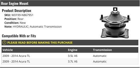 محرك خلفي - متوافق مع 2009-2014 Acura TL مع ناقل حركة أوتوماتيكي in Saudi Arabia