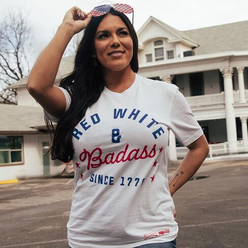 Grunt Style Red, White & Badass Boyfriend Fit Women's T-Shirt in Saudi Arabia