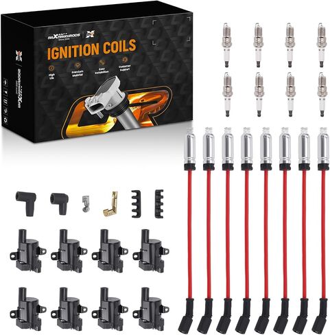 maXpeedingrods UF262 Set of 8 Round Heavy Duty Ignition Coil with 8 Spark Plug and 8 Wire Set Fit for Chevrolet GMC Silverado Tahoe Suburban Express Sierra, Ignition Coil Kit Replaces D585 610-02839 in Saudi Arabia