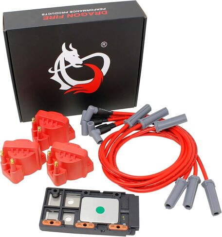 لفائف الإشعال في Dragon Fire Performance مع أسلاك توصيل شرارة 8.5 مم ووحدة الإشعال متوافقة مع 1999-2009 Buick Chevrolet Oldsmobile Pontiac V6 3.8L DR39 9746BB 10469470 OEM FIT KIT-1576 in Kuwait