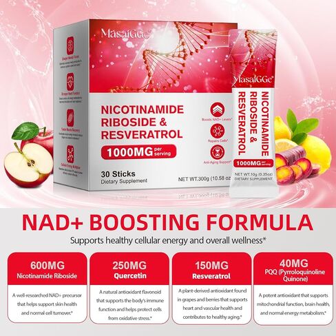 ملحق NAD Liquid ، NAD Resveratrol للنساء والرجال ، مع الريبوسيد الشحمي للنيكوتيناميد ، كيرسيتين ، دعم الطاقة ومكافحة الشيخوخة وصحة الخلايا in Saudi Arabia