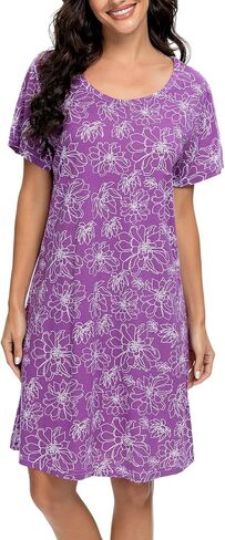 Tugege Lieghowns Liegowns Short Sleeve Sleeveshirts Sleepwear Disual Print Pajama Dress in Kuwait