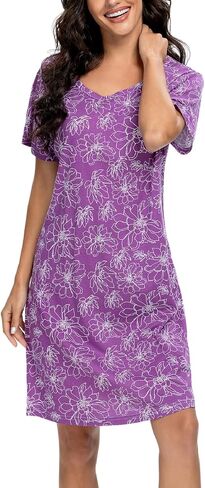 Tugege Lieghowns Liegowns Short Sleeve Sleeveshirts Sleepwear Disual Print Pajama Dress in Kuwait