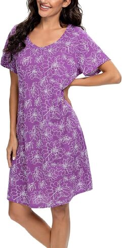 Tugege Lieghowns Liegowns Short Sleeve Sleeveshirts Sleepwear Disual Print Pajama Dress in Kuwait