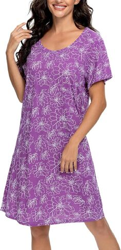 Tugege Lieghowns Liegowns Short Sleeve Sleeveshirts Sleepwear Disual Print Pajama Dress in Kuwait