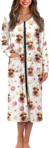 Women Zip Up Robe Nightgowns Comfy Housecoats Long Sleeve Bathrobe with 2 Pockets Breathable Sleepwear, S-4XL in Saudi Arabia