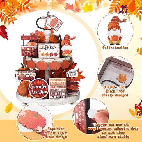 Amyhill 13 Pcs Fall Thanksgiving Tiered Tray Decor Set Pumpkin Maple Gnome Wooden Signs Hello Fall Table Centerpieces Farmhouse Tabletop Decorations for Home Autumn Harvest Shelf Table in Saudi Arabia