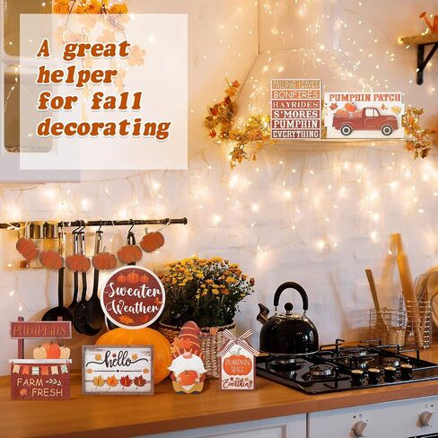Amyhill 13 Pcs Fall Thanksgiving Tiered Tray Decor Set Pumpkin Maple Gnome Wooden Signs Hello Fall Table Centerpieces Farmhouse Tabletop Decorations for Home Autumn Harvest Shelf Table in Saudi Arabia