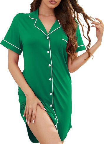 Mawor Women Liegown Button أسفل الأكمام القصير Sleeveshirt Nightshirt v الرقبة نوم ملابس نوم بيجاما فستان XS-XXXL in Kuwait