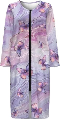 Women Zip Up Robe Nightgowns Comfy Housecoats Long Sleeve Bathrobe with 2 Pockets Breathable Sleepwear, S-4XL in Saudi Arabia