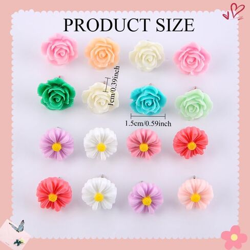 30Pcs Rose Flower Push Pins for Cork Board, Cute Decorative Thumb Tacks with Case, 8 Colorful Flower Pushpins for Bulletin Board, Office and Home Decor in Saudi Arabia