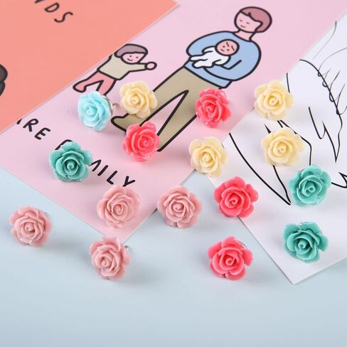 30Pcs Rose Flower Push Pins for Cork Board, Cute Decorative Thumb Tacks with Case, 8 Colorful Flower Pushpins for Bulletin Board, Office and Home Decor in Saudi Arabia