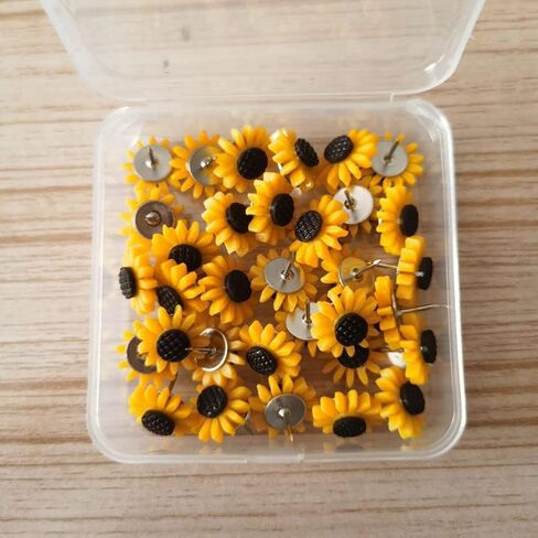 30Pcs Sunflower Push Pins with Case, Decorative Thumb Tacks for Cork Board, Bulletin Board, Office and Home Use in Saudi Arabia