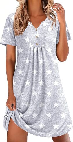 Ekouaer Nightgowns for Women Cotton Night Gowns Pleated Nightshirts Henley V Neck Sleepshirts Short Sleeve Sleepwear in Saudi Arabia