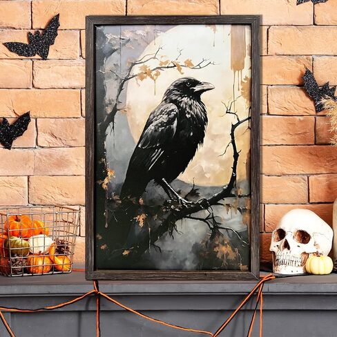 ديكور هالوين جدار الزخارف الأسود كرو العمل الفني الجدار الفن مؤطرة Blackbirds عتيقة صور جمالية ديكور لمكتب غرفة نوم غرفة المعيشة هالوين (بما في ذلك الإطار الخشبي) in Saudi Arabia