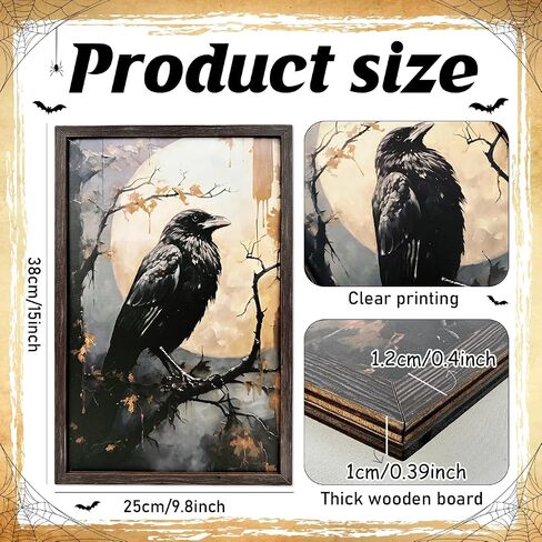 ديكور هالوين جدار الزخارف الأسود كرو العمل الفني الجدار الفن مؤطرة Blackbirds عتيقة صور جمالية ديكور لمكتب غرفة نوم غرفة المعيشة هالوين (بما في ذلك الإطار الخشبي) in Saudi Arabia