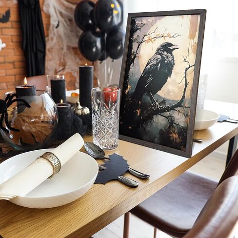 ديكور هالوين جدار الزخارف الأسود كرو العمل الفني الجدار الفن مؤطرة Blackbirds عتيقة صور جمالية ديكور لمكتب غرفة نوم غرفة المعيشة هالوين (بما في ذلك الإطار الخشبي) in Saudi Arabia