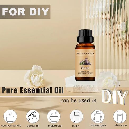 Sage Essential Oils 10ML, Organic 100% Pure and Natural Essential Oil for Aromatherapy Diffuser - 0.33 Fl Oz/Sage in Kuwait