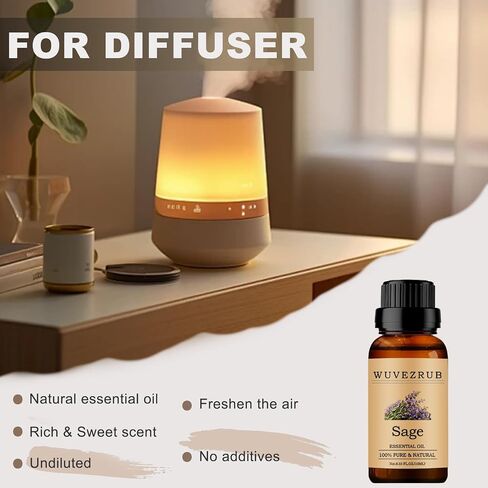 Sage Essential Oils 10ML, Organic 100% Pure and Natural Essential Oil for Aromatherapy Diffuser - 0.33 Fl Oz/Sage in Kuwait