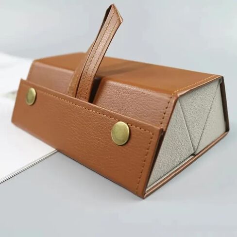 Foldable Travel Sunglasses Organizer Case with 3 Slots, PU Leather Eyeglass Storage for Multiple Glasses and Accessories (Brown) in Saudi Arabia
