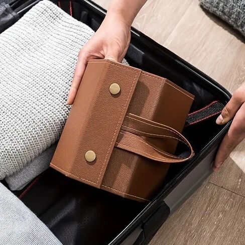 Foldable Travel Sunglasses Organizer Case with 3 Slots, PU Leather Eyeglass Storage for Multiple Glasses and Accessories (Brown) in Saudi Arabia