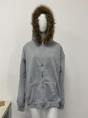 Richtrue Therian Fur Hood Jacket Y2K Goth zip Up Hoodie Grosshirt Emo Grunge Streetwear Fall Winter 2025 in Kuwait