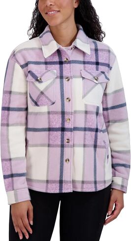 Sage Collective Women Long Sleeve Plaid Super Plush Sherpa مبطنت سترة قميص Fleece مع جيوب in Kuwait