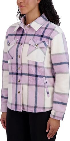 Sage Collective Women Long Sleeve Plaid Super Plush Sherpa مبطنت سترة قميص Fleece مع جيوب in Kuwait