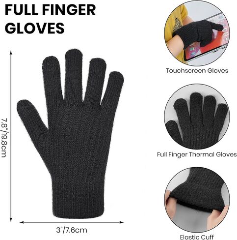 Tavaleu Kids Winter Beanie Hat Scarf Touchscreen Gloves Set for Boys Girls 8-15 Years Warm Skull Cap Fleece Lined Knitted Hat Dark Black in Kuwait