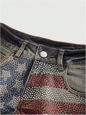 MakeMeChic Women's 4th of July Denim Shorts Sequin Sparkly Low Waist Raw Hem Cowgirl Jorts in Saudi Arabia