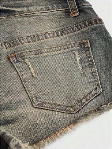 MakeMeChic Women's 4th of July Denim Shorts Sequin Sparkly Low Waist Raw Hem Cowgirl Jorts in Saudi Arabia